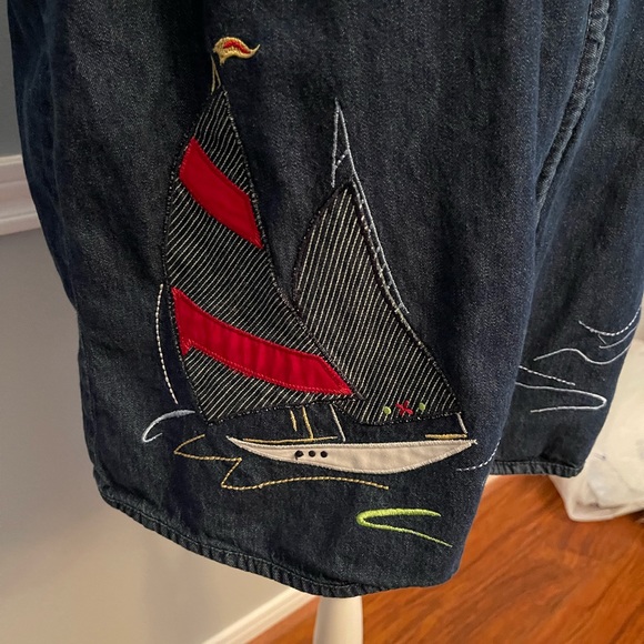 Allison Daley Blue Jean Zip Up Patchwork Sailboat Vest - Size: 14P - Picture 2 of 7